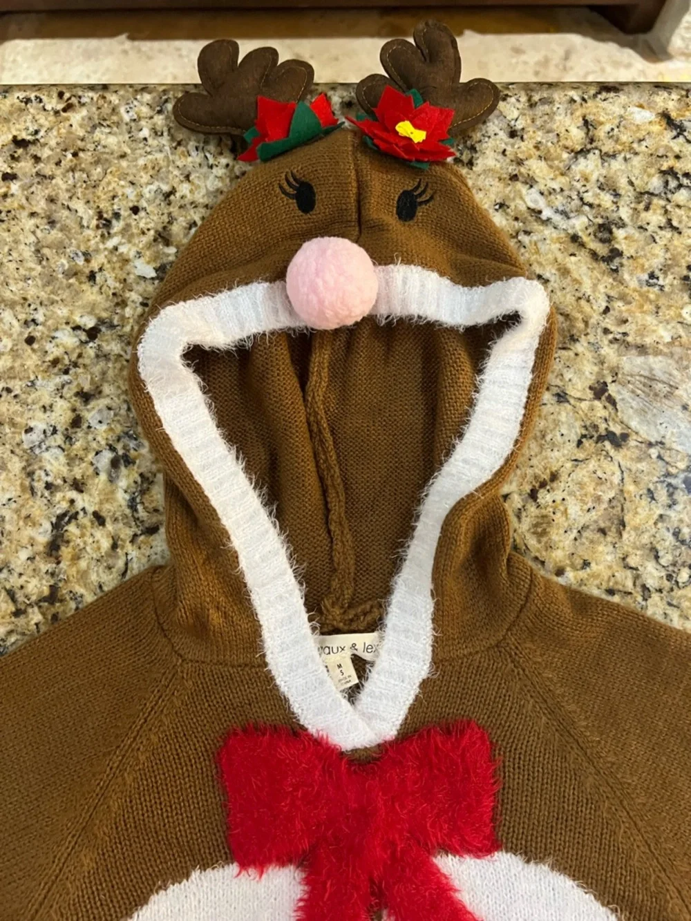 New - Margaux & Lexi Girls Reindeer Christmas Hooded Poncho Sweater | Size 5